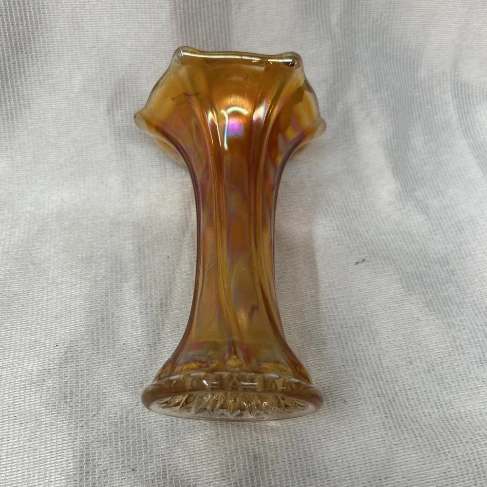 Thin Rib & Drape Marigold  Imperial Carnival Glass  Mini Vase